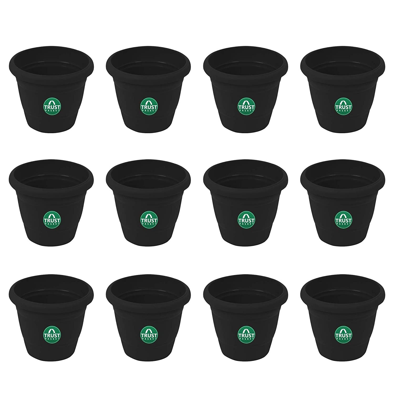 TrustBasket UV Treated Plastic Round Pot (6 Inches) -Black Color - Set of 12