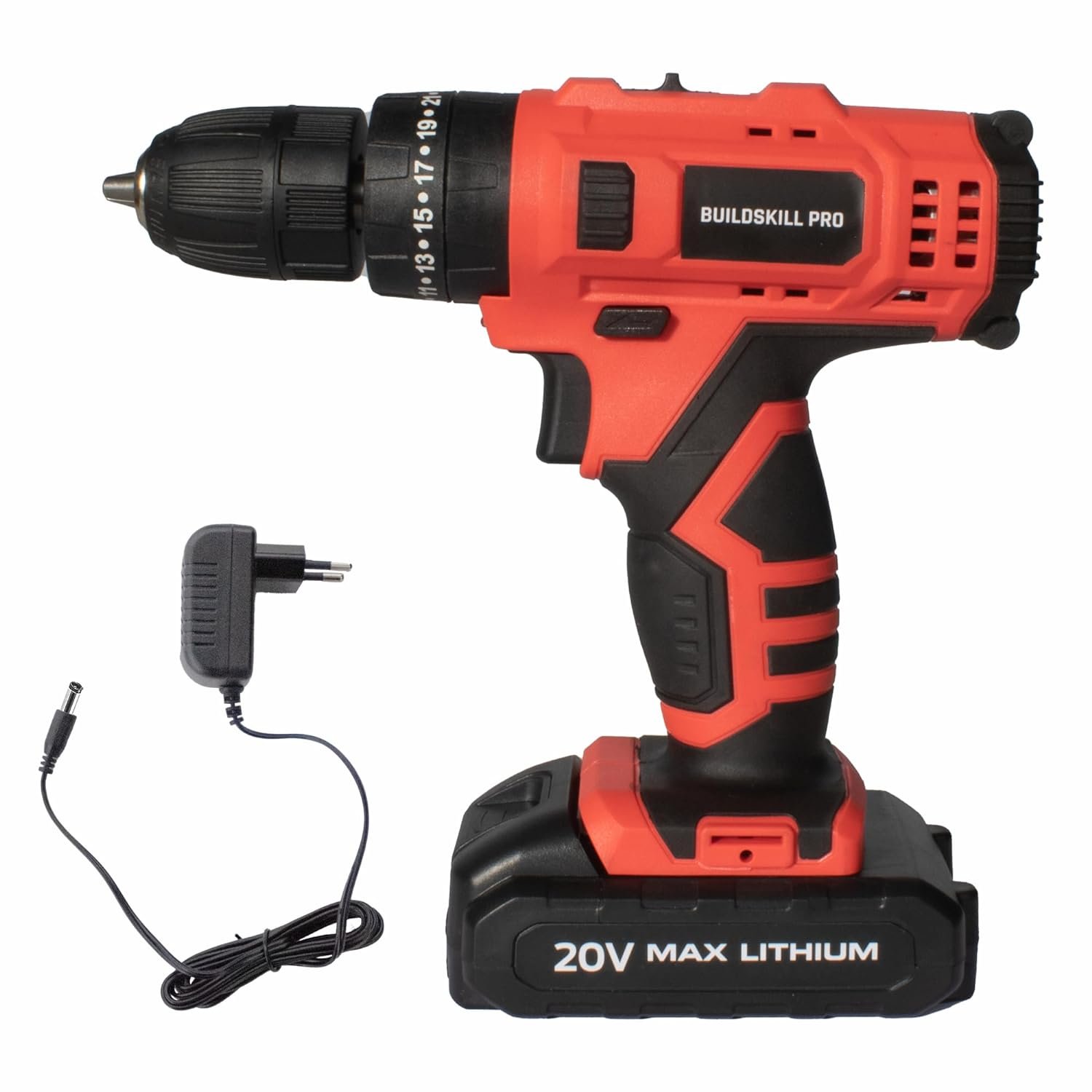 Buildskill 20V Cordless Drill - Powerful, Lightweight, and Ergonomic Design with LED