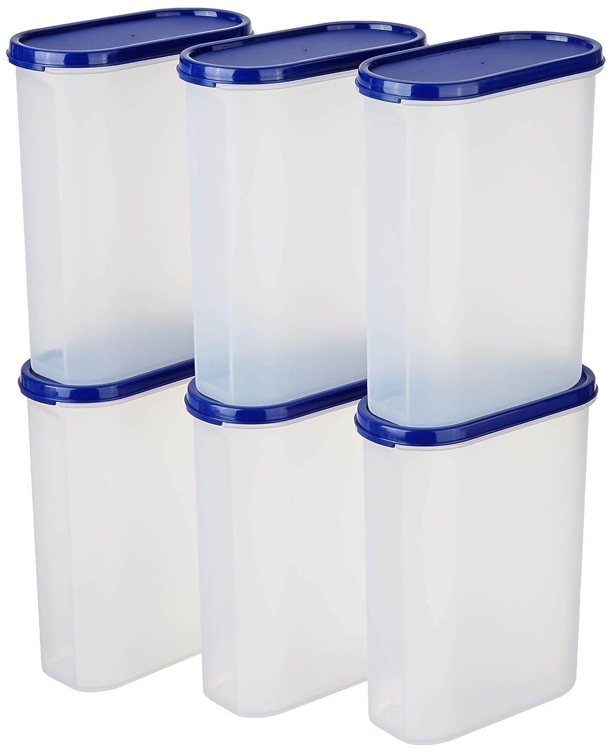 Amazon Brand - Solimo Modular Plastic Storage Container With Airtight Lid | BPA-Free Plastic | Microwave Safe | Dishwasher Safe | 2.4 Litres | Set of 6 (Blue)