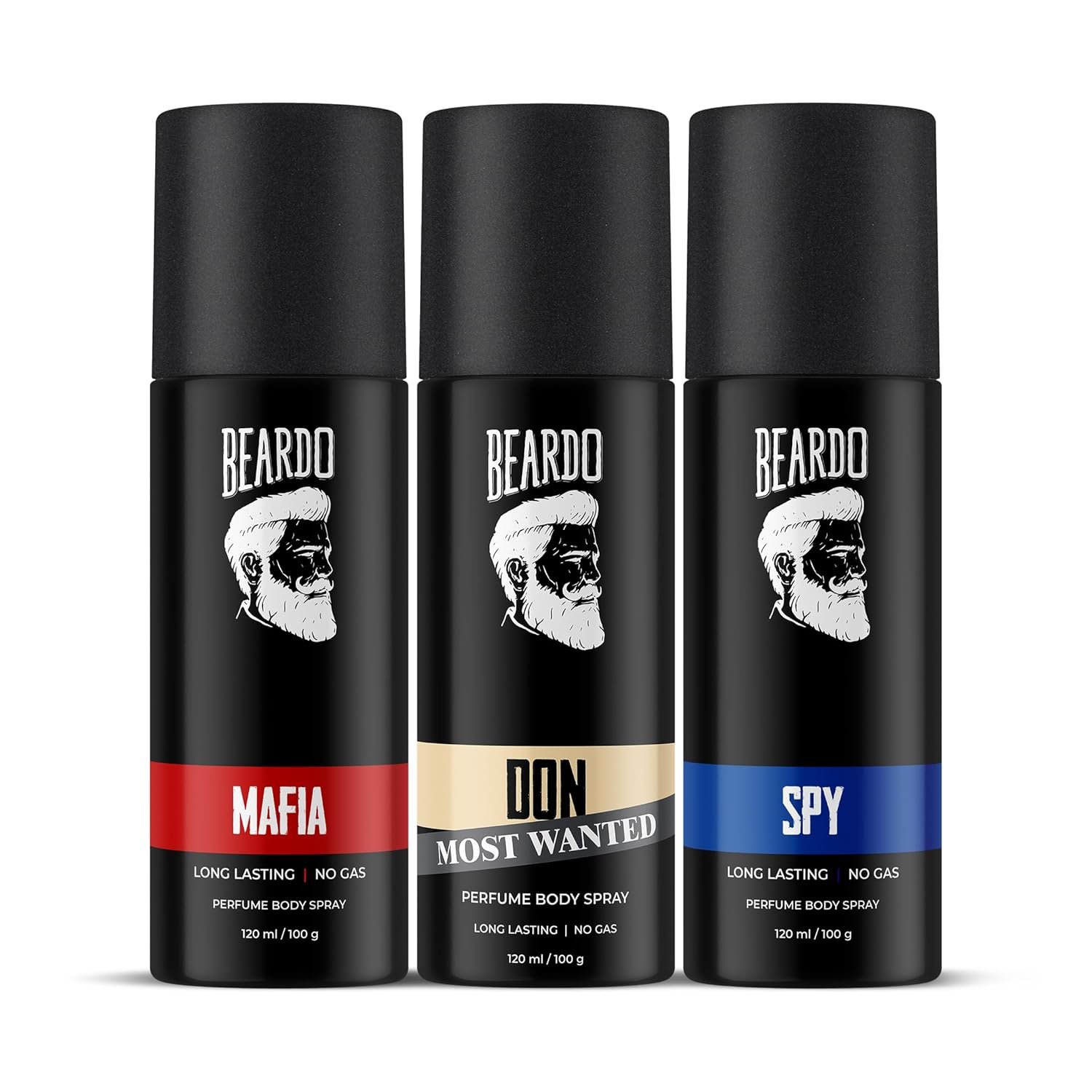 Beardo Deodorant Perfume Body Spray Set For Men (120ml x 3) | Spy Deo Aromatic Fresh Scent | Mafia Oriental Woody Notes | Don Most Wanted Citrus Musk Fragrance | Christmas gift for men | Gift For Friends | Gift for Men