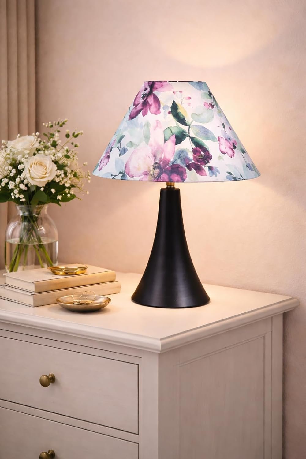 tu casa Classic Black Metal Base Cobra Saffron Print with Satin Shade Table Lamp for Home Decoration Bedroom Living Room Lounge Office Festival Gifting Study Table H - 13" / No Blub